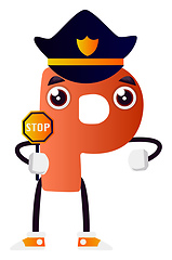 Image showing Orange letter P with police hat vector illustration on white bac