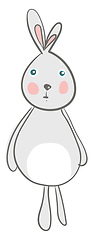 Image showing A cute cartoon hare with its long bunny ears is standing and giv