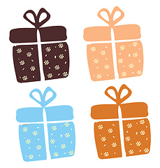 Image showing Painting of a set of four present boxes wrapped in four differen