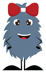 Image showing Dark grey furry smiling monster with red hair bow vector illustr