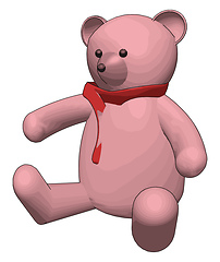 Image showing Pink teddy bear with red scarf vector illustration on white back