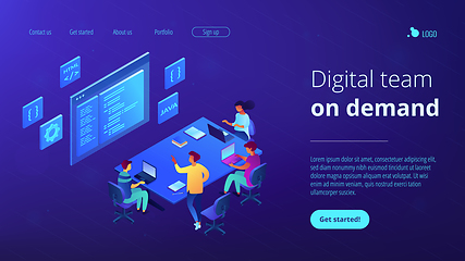 Image showing Software development team isometric 3D landing page.