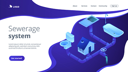 Image showing Sewerage system concept isometric 3D landing page.