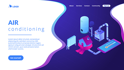 Image showing Heating system concept isometric 3D landing page.