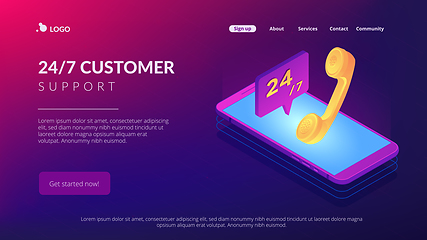 Image showing Mobile customer service isometric 3D landing page.