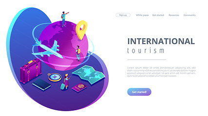 Image showing Global travelling isometric 3D landing page.