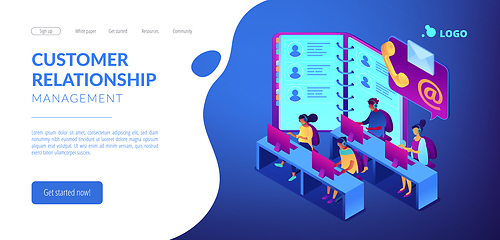 Image showing Contact center isometric 3D landing page.