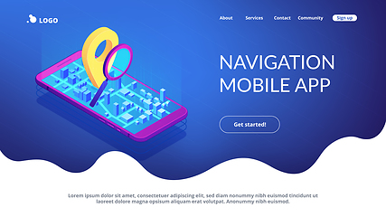 Image showing Mobile tracking soft isometric 3D landing page.