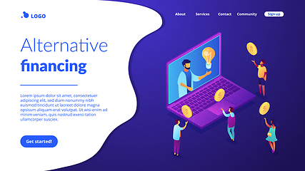 Image showing Crowdfunding isometric 3D landing page.