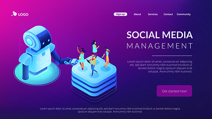 Image showing Social media automation tools isometric 3D landing page.