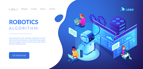 Image showing Robotics developer isometric 3D landing page.