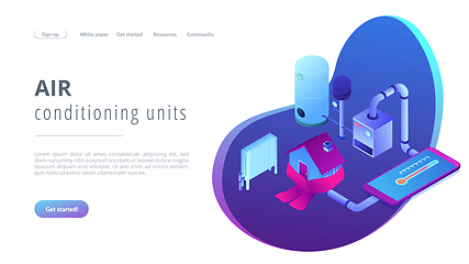 Image showing Heating system concept isometric 3D landing page.