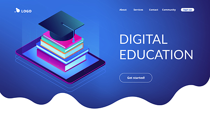 Image showing Digital education isometric 3D landing page.
