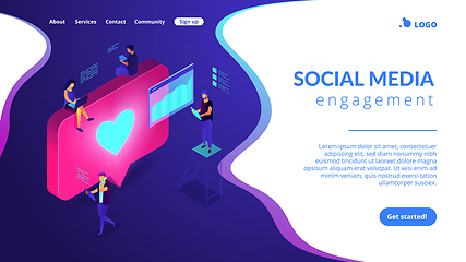 Image showing Social media engagement isometric 3D landing page.