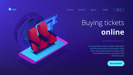 Image showing Buying tickets online isometric 3D landing page.