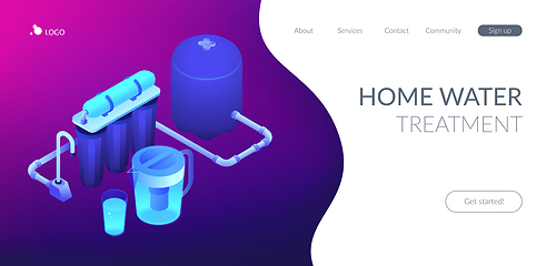 Image showing Water filtering system concept isometric 3D landing page.