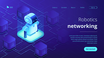 Image showing Robotics networking isometric 3D landing page.