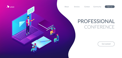 Image showing Online presentation isometric 3D landing page.