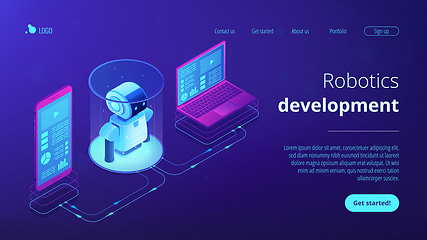 Image showing WiFi controlled robotics isometric3D landing page.
