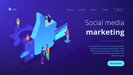 Image showing Social media marketing isometric 3D landing page.