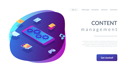 Image showing Mobile content isometric 3D landing page.