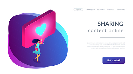 Image showing Sharing content online isometric 3D landing page.