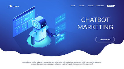 Image showing Automated data analysis isometric 3D landing page.