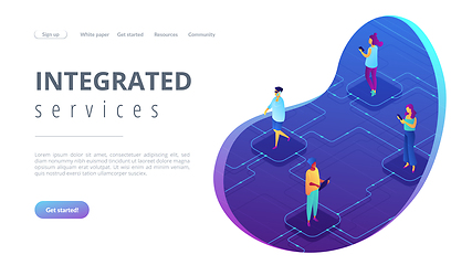 Image showing Social network isometric 3D landing page.