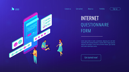 Image showing Online survey isometric 3D landing page.