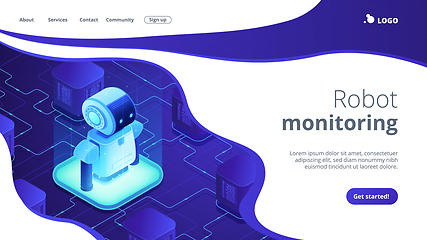 Image showing Robotics networking isometric 3D landing page.