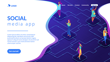 Image showing Social network isometric 3D landing page.