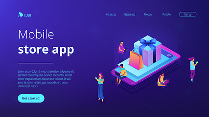 Image showing Mobile store app isometric 3D landing page.
