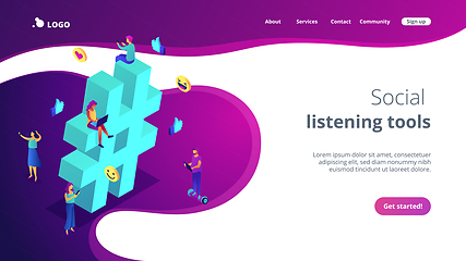 Image showing Hashtag tracking isometric 3D landing page.