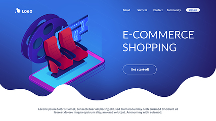 Image showing Buying tickets online isometric 3D landing page.