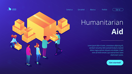 Image showing Humanitarian aid isometric 3D landing page.