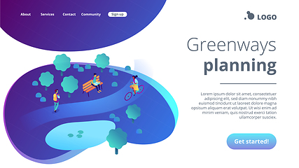 Image showing Ecological greenway isometric 3D landing page.