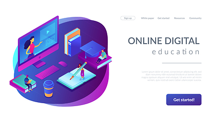 Image showing E-learning isometric 3D landing page.