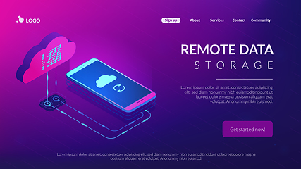 Image showing Cloud connection isometric 3D landing page.