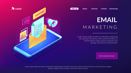 Image showing Email marketing isometric 3D landing page.