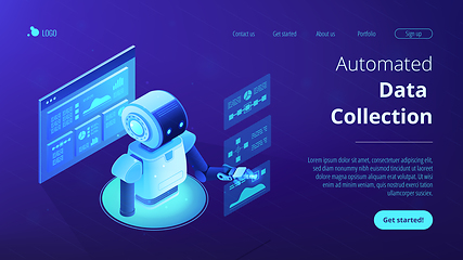 Image showing Automated data analysis isometric 3D landing page.