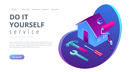 Image showing DIY repair concept isometric 3D landing page.