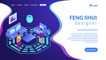 Image showing Feng shui interior isometric 3D landing page.