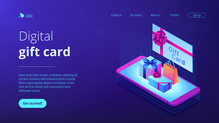 Image showing Digital gift card isometric 3D landing page.