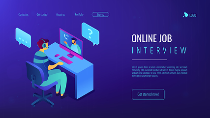 Image showing Online job interview isometric 3D landing page.