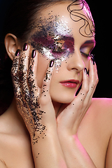 Image showing beautiful woman with bright makeup with glitter