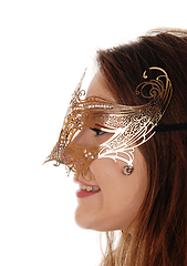 Image showing Close up image of woman with gold mask