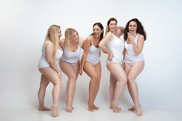 Image showing Portrait of beautiful plus size young women posing on white background