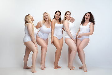 Image showing Portrait of beautiful plus size young women posing on white background