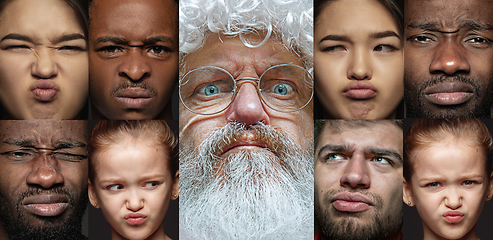 Image showing Emotional Santa Claus and his entourage greeting with New Year and Christmas