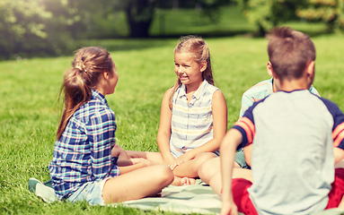 Image showing group of happy kids or friends outdoors